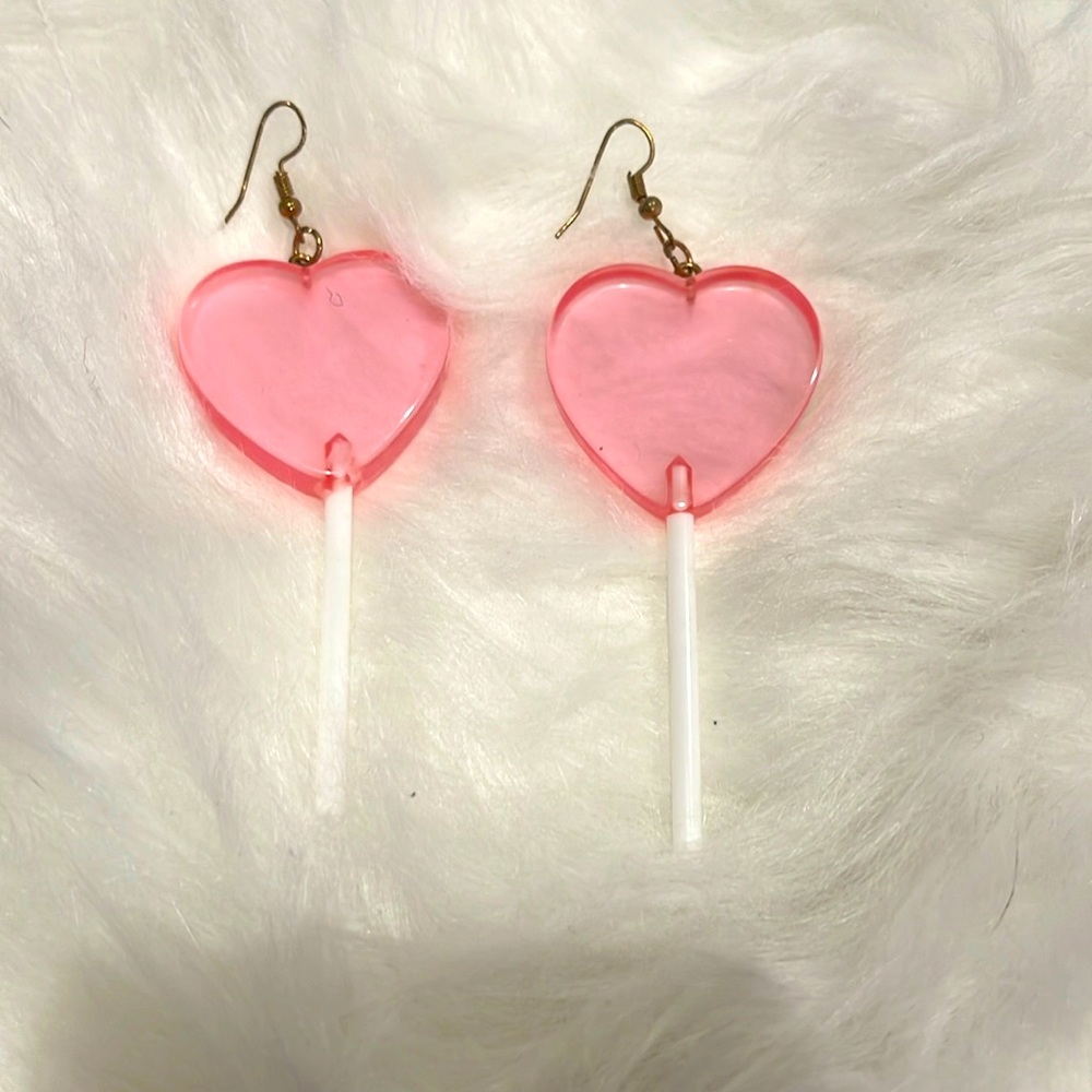 Heart shaped lollipop drop earrings